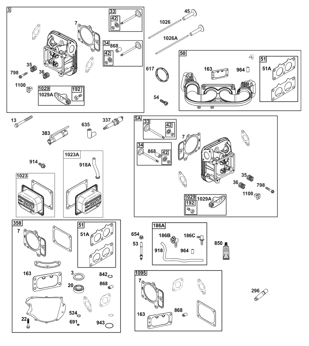 Cylinder Head Group Diagram and Parts List for 44S977-0046-G1 400000 - 699999 Briggs and Stratton Engine